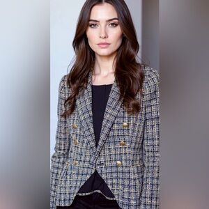 L'AGENCE Black and Gold Plaid Blazer